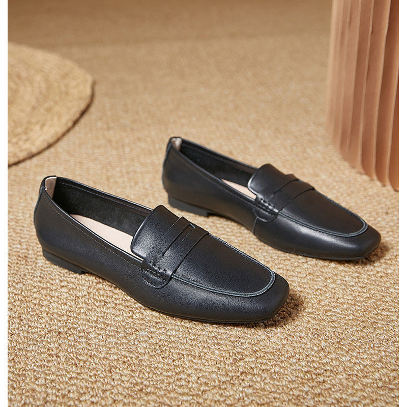 Women's Leather Square Toe Casual Comfortable Classic Loafers