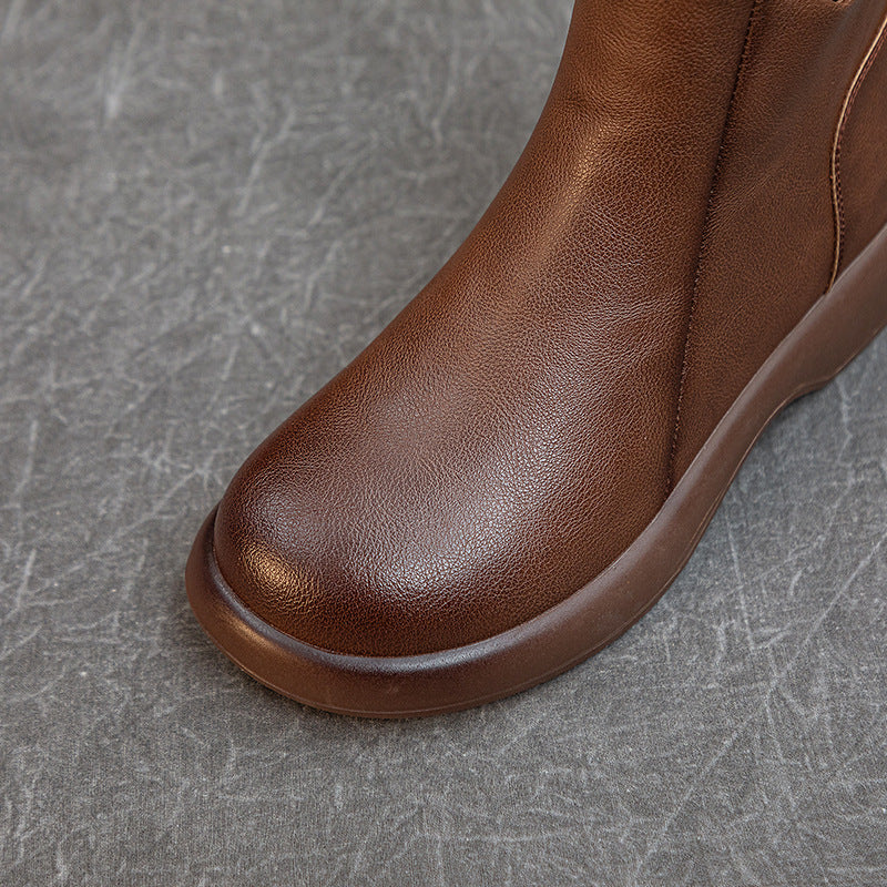 Women's Comfortable Leather Ankle Boots – Low Heel with Side Zipper