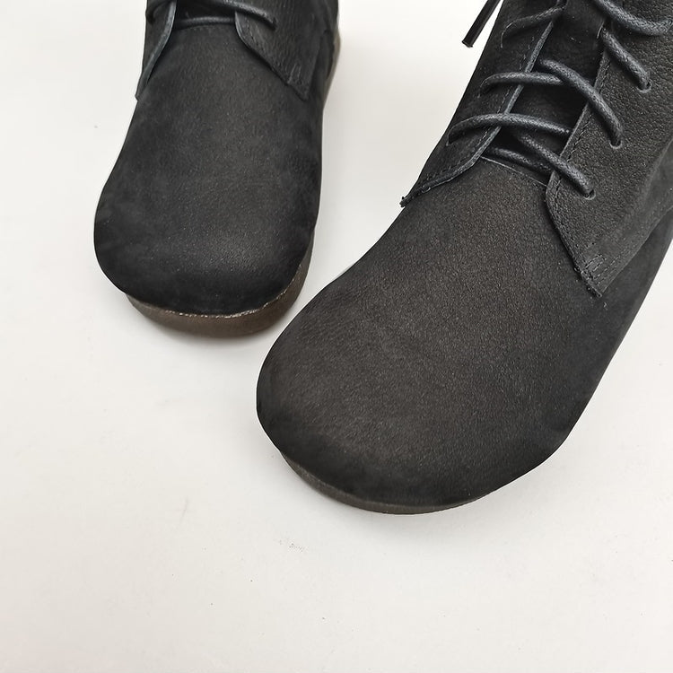 Women's Handmade Vintage Leather Lace-Up Flat Boots – Soft Sole, Breathable & Comfortable