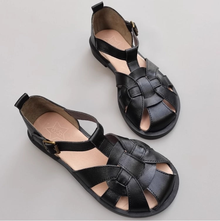 Women's Leather Wide-Toe Closed-Toe Sandals – Non-Slip & Fit for Wide Feet