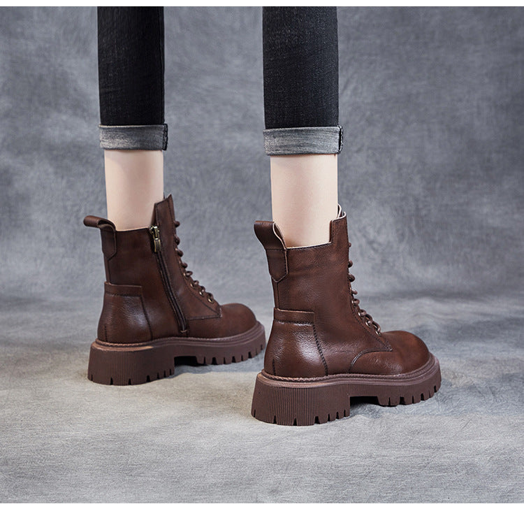 Women's Casual Genuine Leather Boots – Ankle Length with Zipper