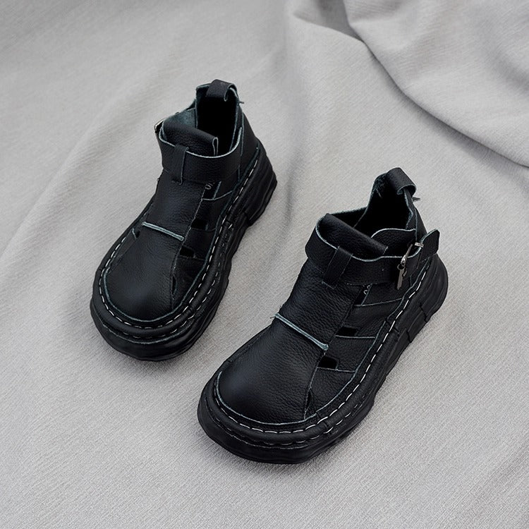Women's Ugly-Cute Soft Leather Cut-Out High-Top Boots – Casual Style