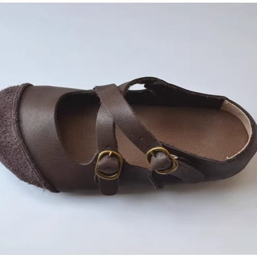 Women's Women's Leather Retro Patchwork Flat Cross Strap Mary Jane Shoes