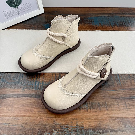 Women's Casual Flat Leather Ankle Shoes – Back Zip Design