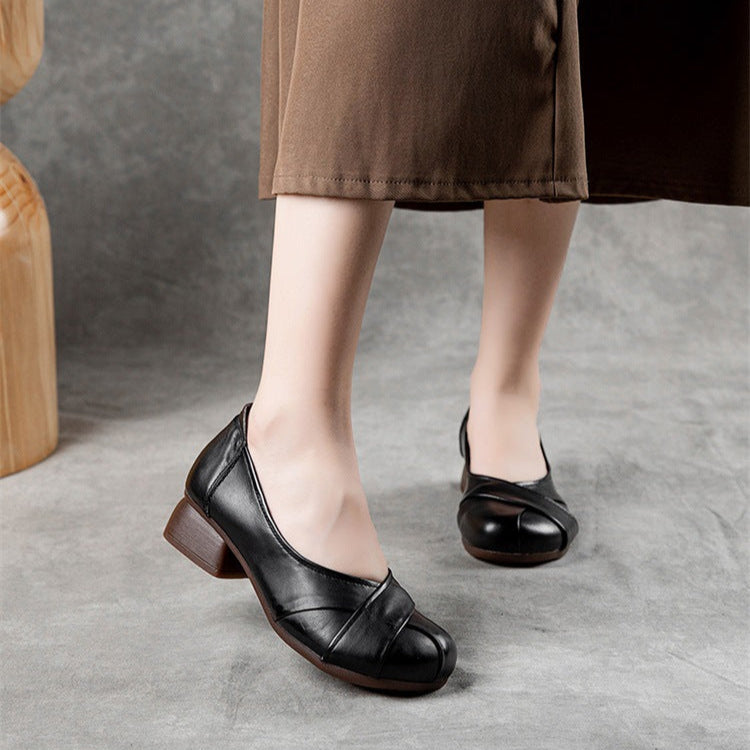 Women's Leather Comfort Overlay Glove Pump Low Heel Block Heel