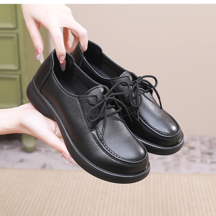 Women's Leather Lace Up Black Classic Comfort Work Shoes