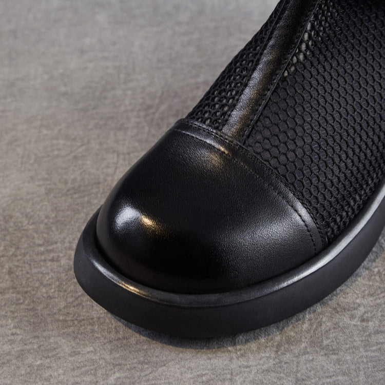 Women's Leather Summer Boots – Mesh Insert Breathable Ankle Shoes