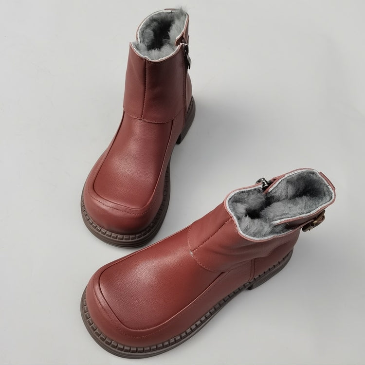 Women's Vintage Wide Toe Leather Derby Boots – Shearling Lined Winter Ankle Boots