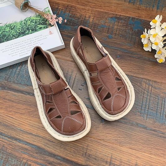 Women's Soft Leather Platform Cut-Out Breathable Summer Sandals