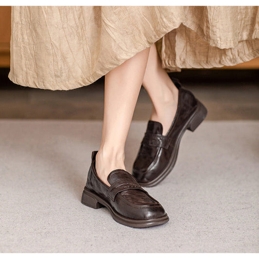 Classic Women's Loafers – Ruched Leather Sole Casual Shoes