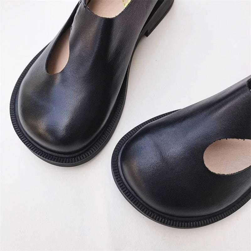 Handmade Women's Leather Wide Toe Box Flats – Casual Slip-On Shoes with Comfort
