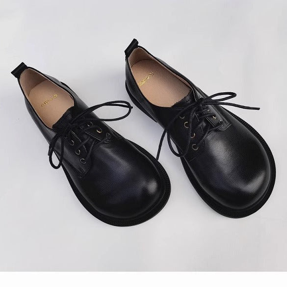 Women's Handmade Wide Toe Box Leather Lace-Up Casual Flat Shoes