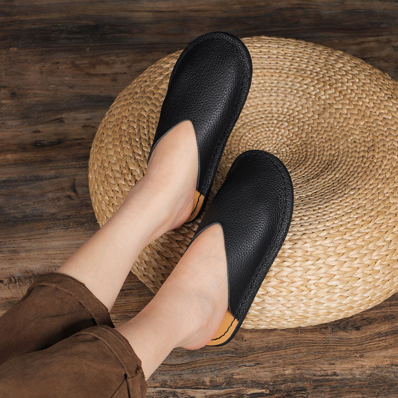 Women's Leather Minimalist Flat Mule Shoes