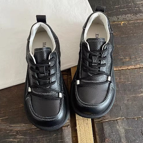 Women's Genuine Leather Casual Lace-Up Flat Shoes