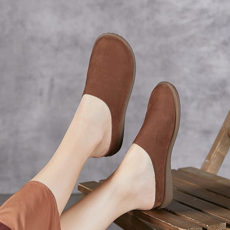 Women's Leather Minimalist Casual Comfort Flat Mule Shoes