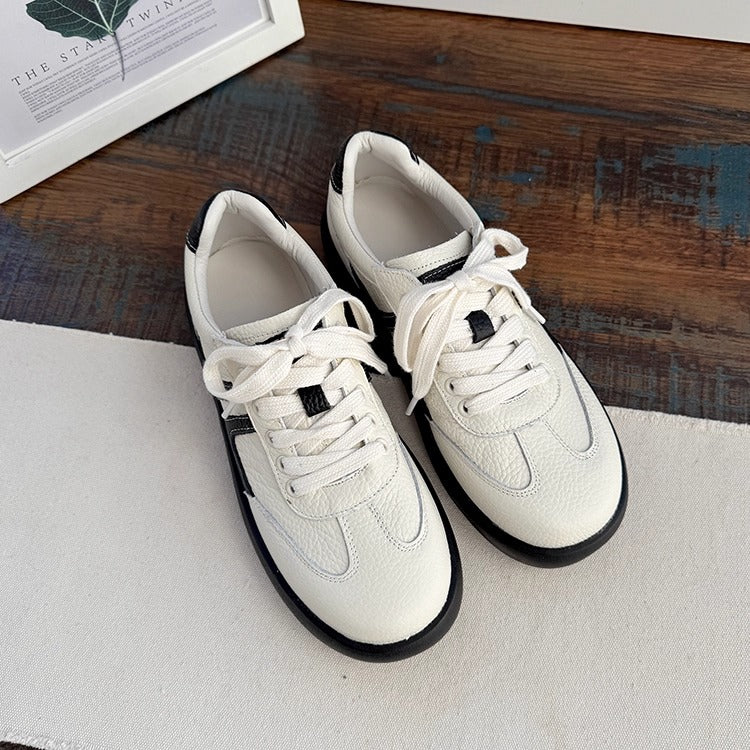 Women's Soft Leather Lace-Up Sneakers – Casual & Comfortable Style Tennis Shoes