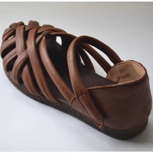 Women's Leather Hand-Woven Velcro Flat Sandals