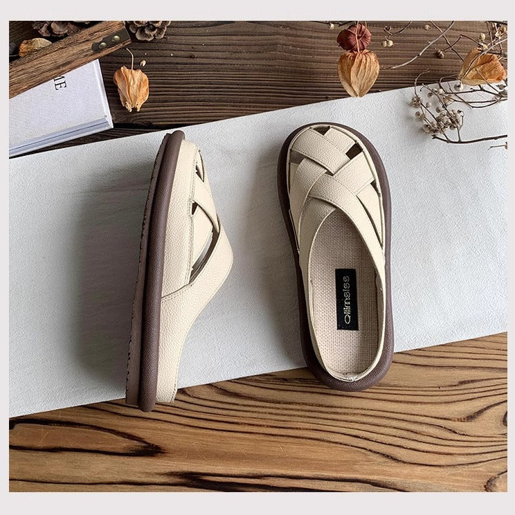 Women's Summer Closed Toe Hollow Out Flat Mule Shoes