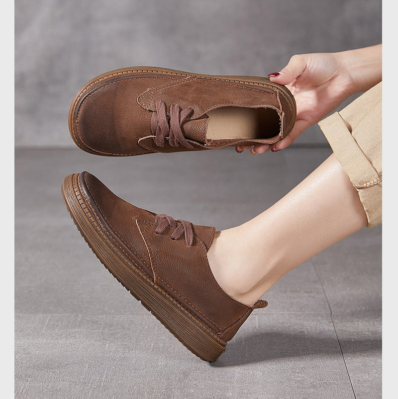 Women's Leather Casual Lace-up Flat Shoes