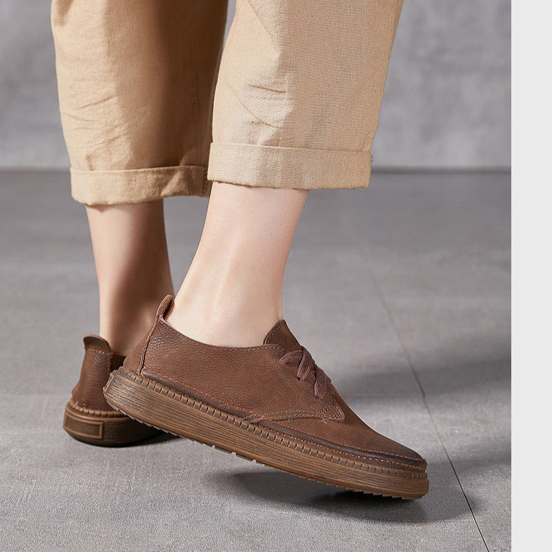 Women's Leather Casual Lace-up Flat Shoes