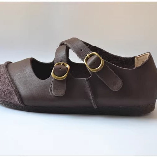 Women's Women's Leather Retro Patchwork Flat Cross Strap Mary Jane Shoes