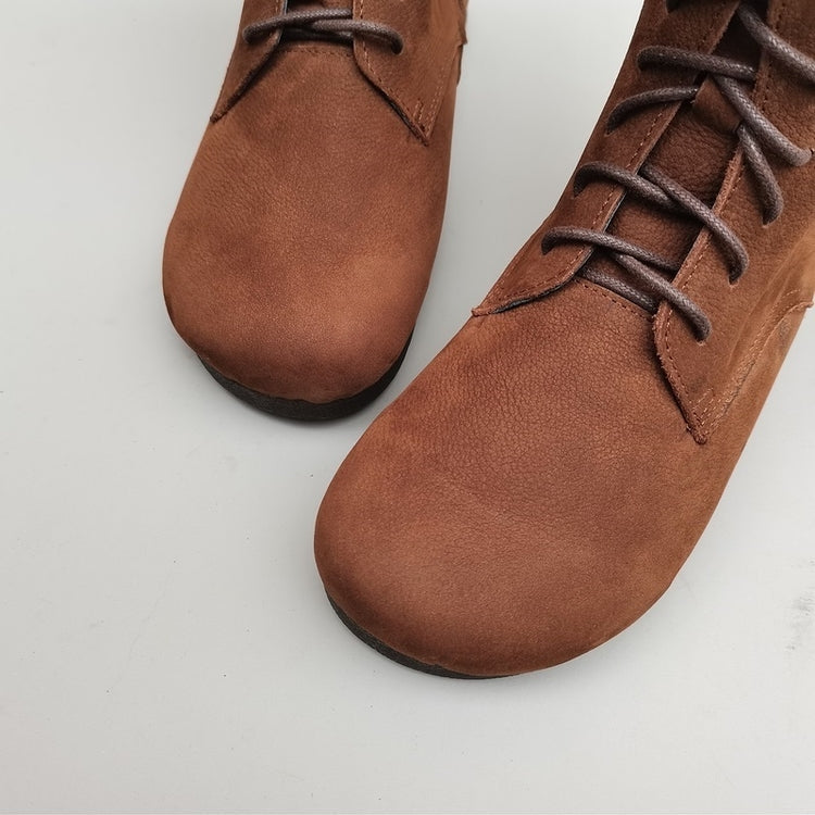 Women's Handmade Vintage Leather Lace-Up Flat Boots – Soft Sole, Breathable & Comfortable
