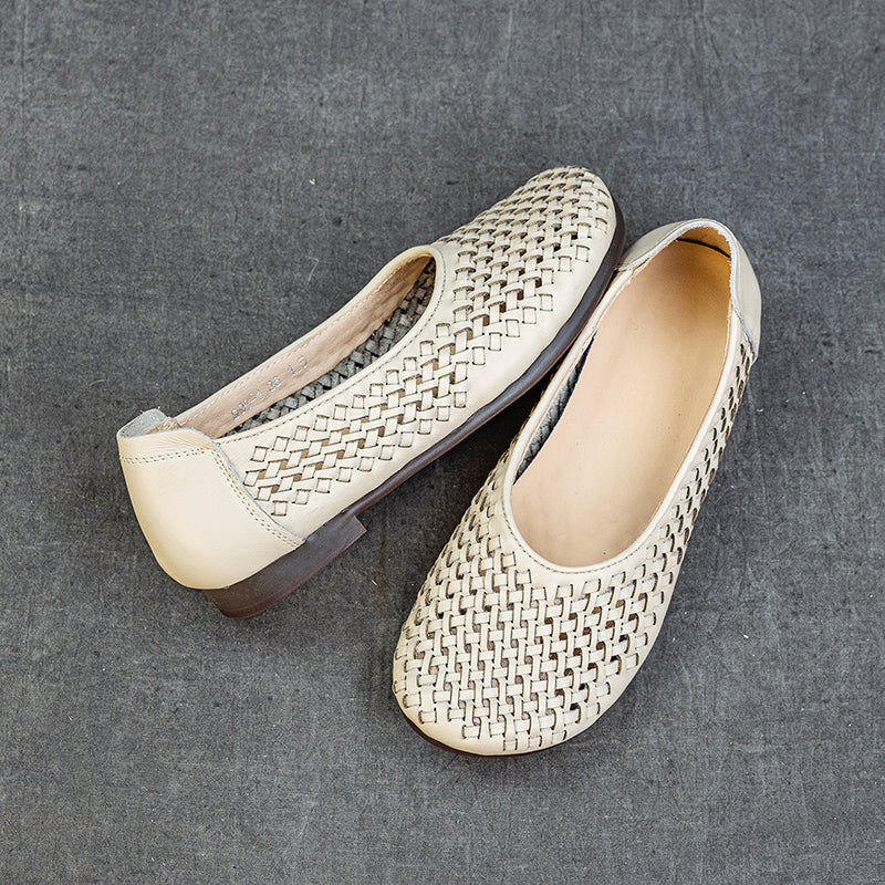 Women's Leather Woven Hollow Out Flat Sandals Glove Shoes