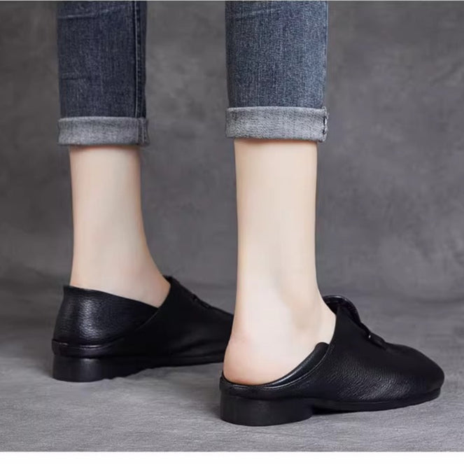 Women's Leather Lightweight Slip-on Walking Daily Flats Shoes