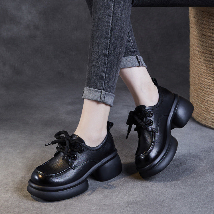 Women's Casual Platform Shoes – Lightweight Genuine Leather Lace-Up Design