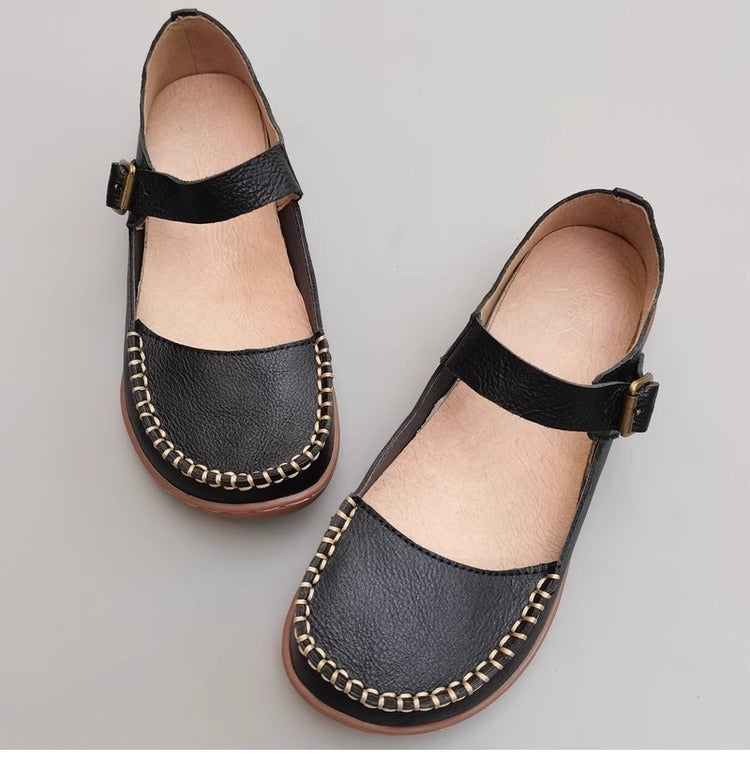 Leather Stitching Comfortable Buckle Low-cut Niche Mary Jane Shoes Women's Shoes