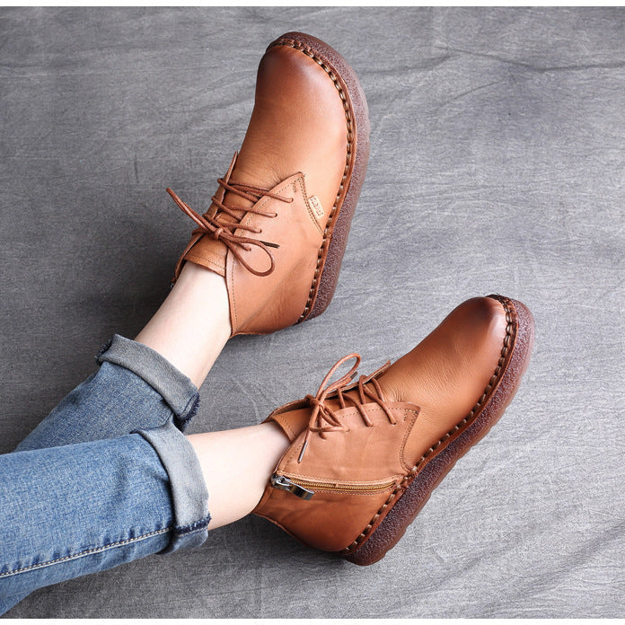 Women's Soft Leather Lace-Up Ankle Boots – Casual & Comfortable Design