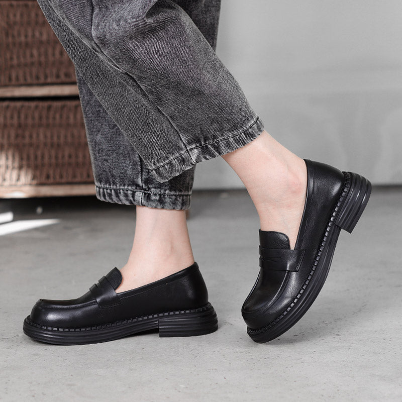 Women's Vintage Leather Handmade Wide Toe Box Loafers