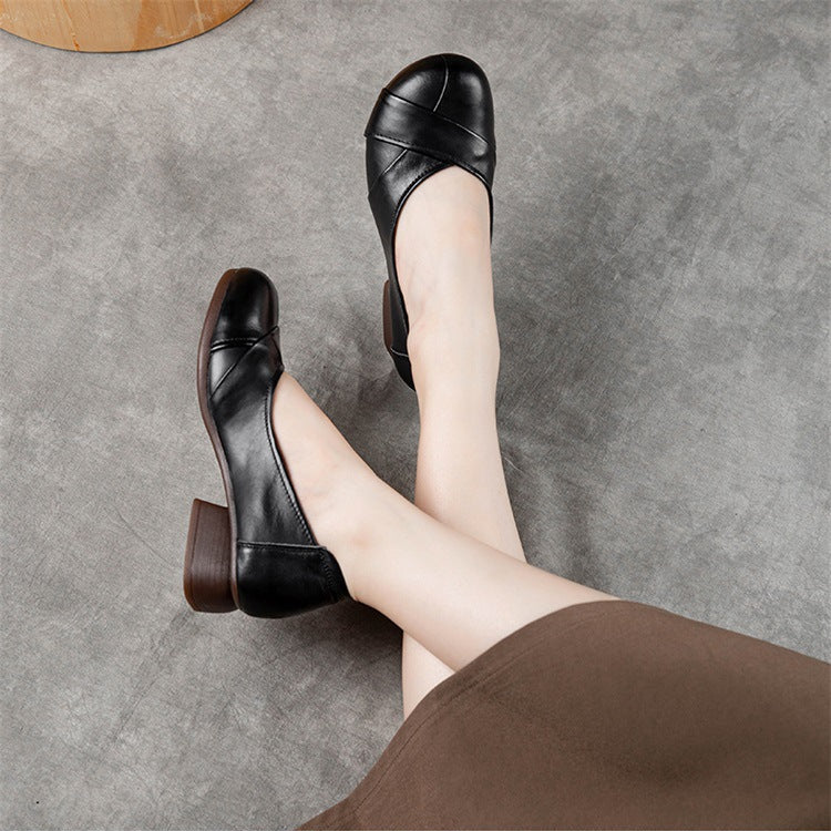 Women's Leather Comfort Overlay Glove Pump Low Heel Block Heel