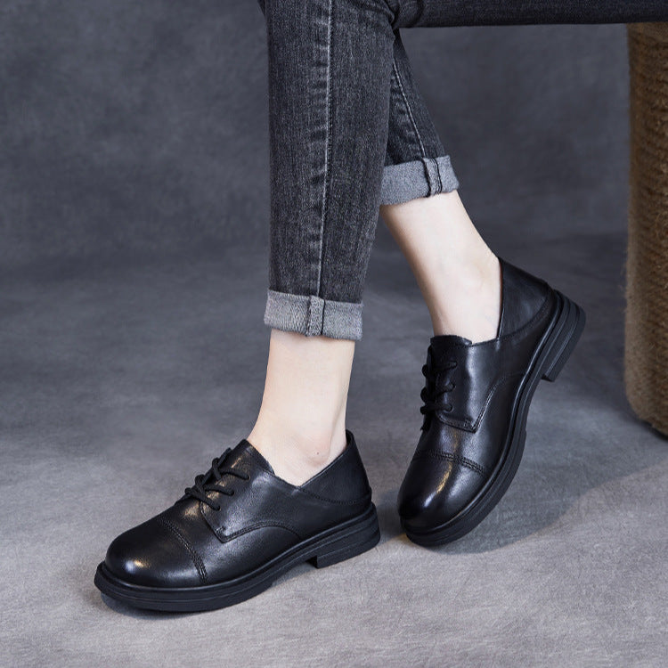 Women's Comfortable Vintage Leather Lace-Up Round-Toe Everyday Shoes