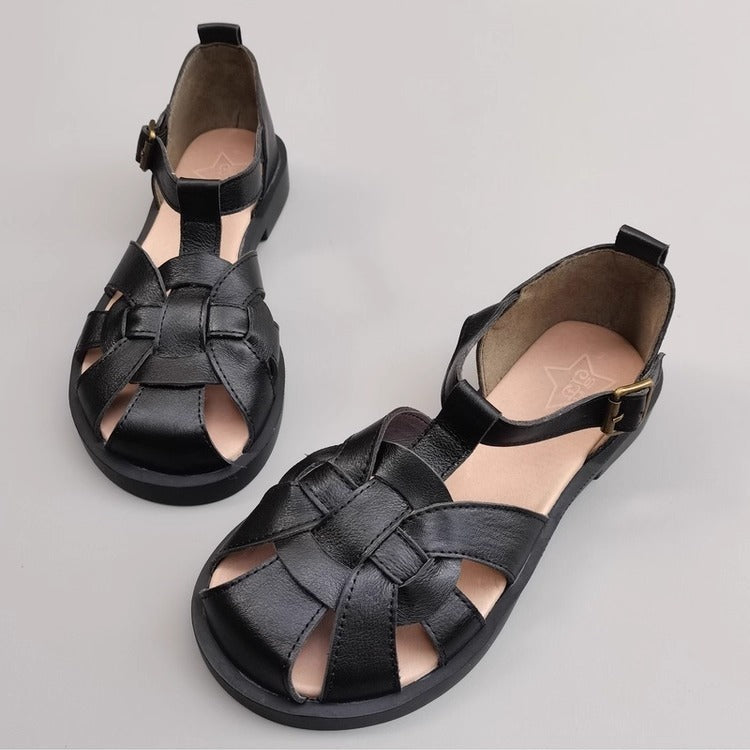 Women's Leather Wide-Toe Closed-Toe Sandals – Non-Slip & Fit for Wide Feet