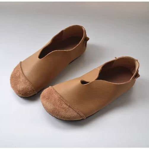 Women's Leather Flat Slip-on High-Vamp Daily Flat