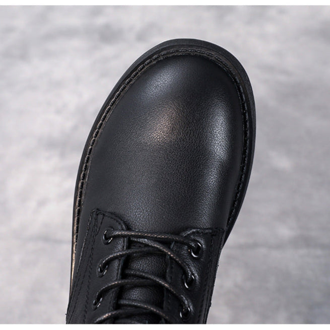 Women's Leather Casual Lace-Up Ankle Boots with Side Zipper Closure