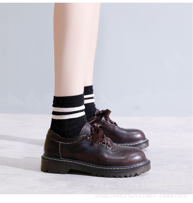 Womens Round Toe Retro Lace Up Flats Comfortable Oxford Shoes