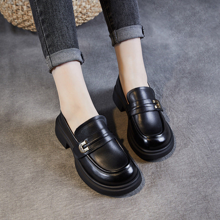 Women's Soft Leather Low Heel Loafers – Comfortable Everyday Slip-On Shoes