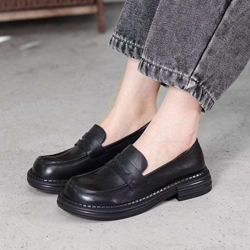 Women's Vintage Leather Handmade Wide Toe Box Loafers