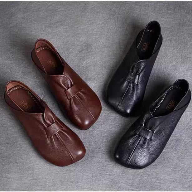 Women's Leather Lightweight Slip-on Walking Daily Flats Shoes