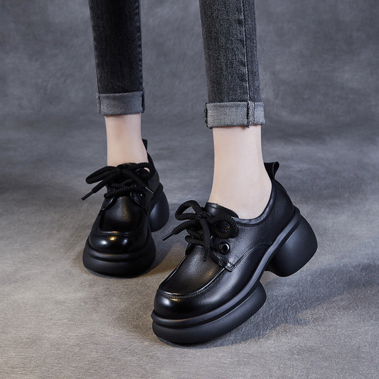 Women's Casual Platform Shoes – Lightweight Genuine Leather Lace-Up Design