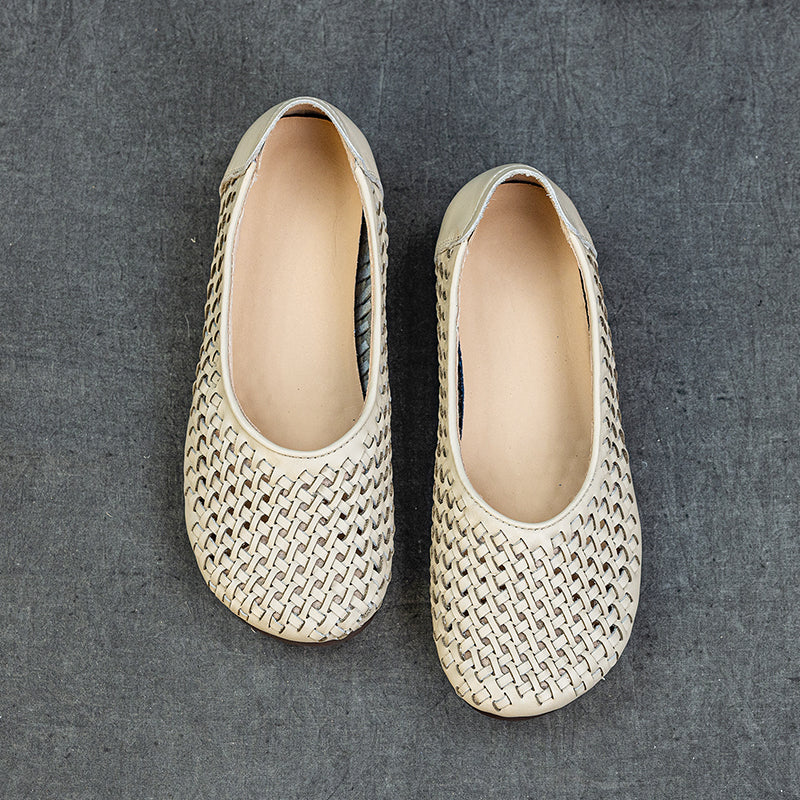 Women's Leather Woven Hollow Out Flat Sandals Glove Shoes