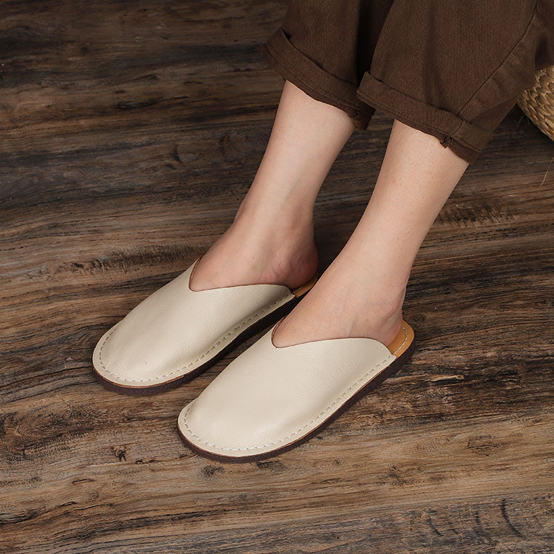 Women's Leather Minimalist Flat Mule Shoes