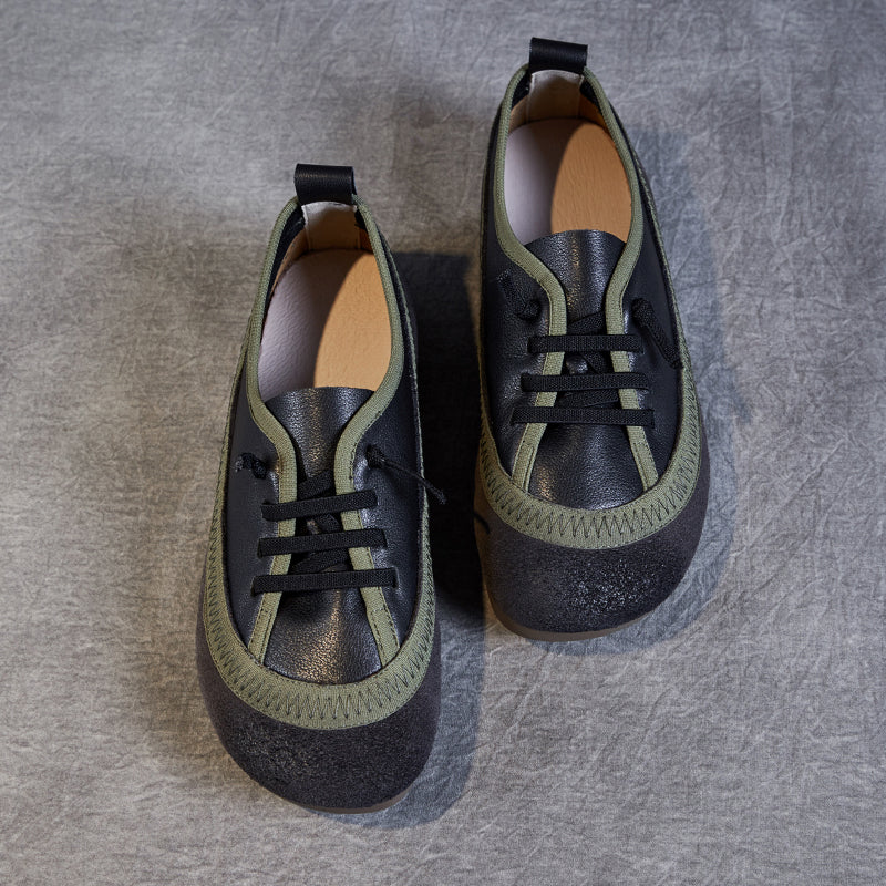 Women's Leather Casual Daily Walking Lace Up Flat Shoes