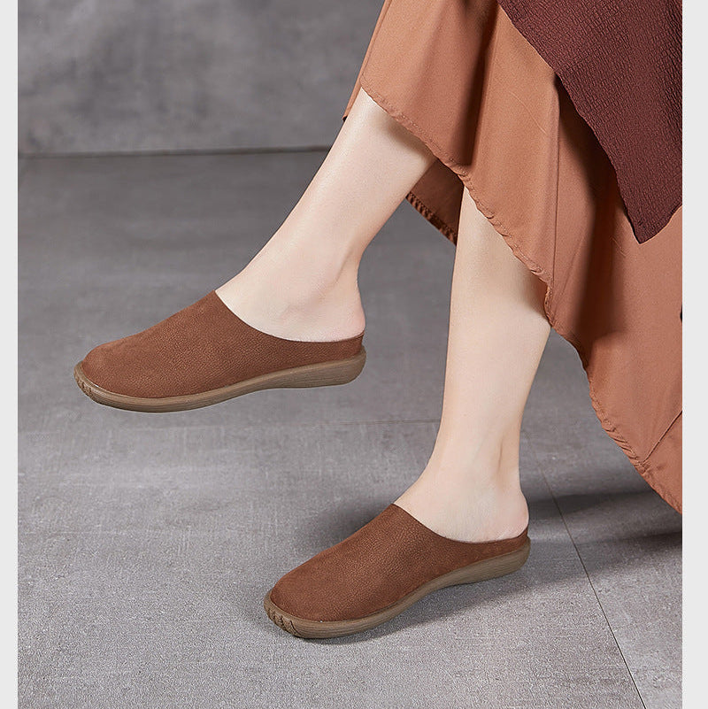 Women's Leather Minimalist Casual Comfort Flat Mule Shoes