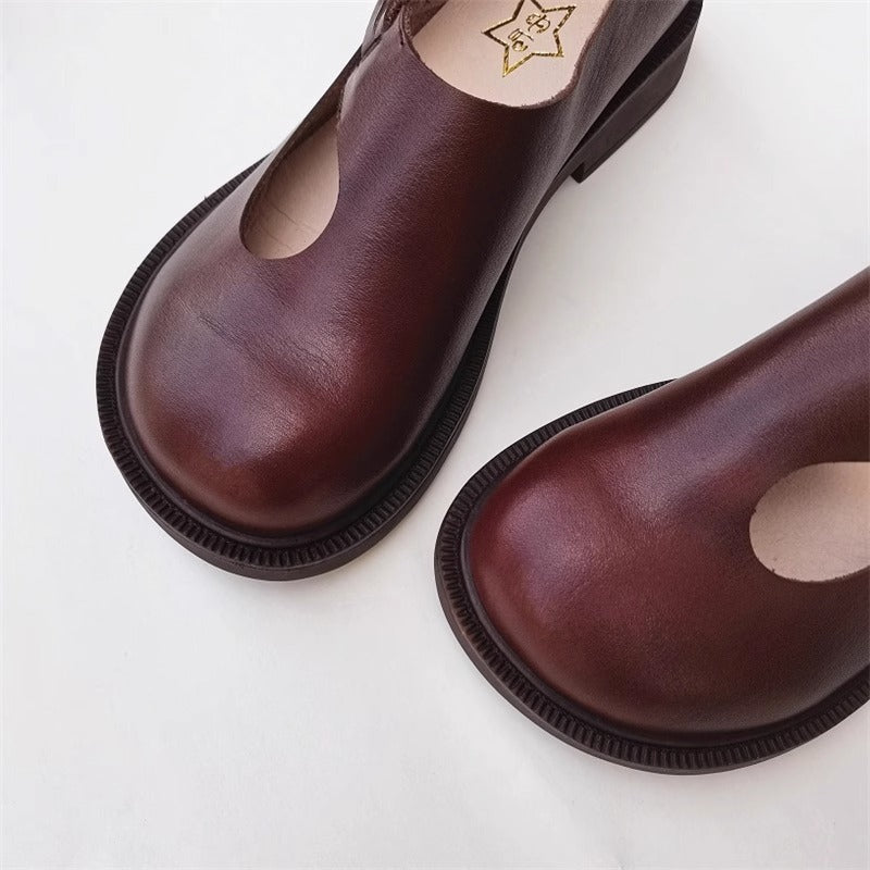 Handmade Women's Leather Wide Toe Box Flats – Casual Slip-On Shoes with Comfort