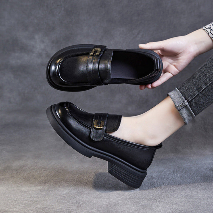 Women's Soft Leather Low Heel Loafers – Comfortable Everyday Slip-On Shoes