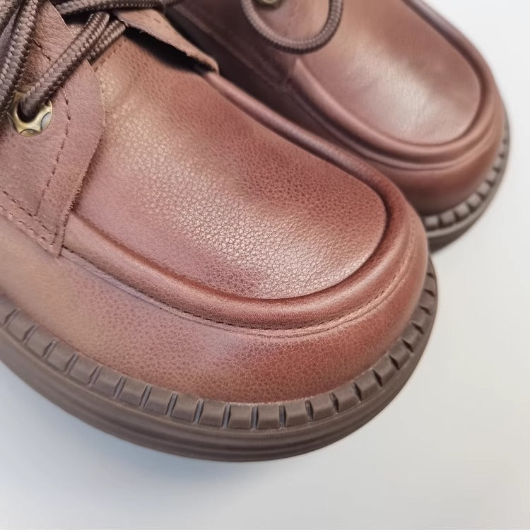 Women's Handmade Leather Casual Flat Lace Up Derby Shoes
