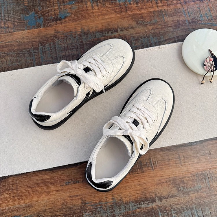 Women's Soft Leather Lace-Up Sneakers – Casual & Comfortable Style Tennis Shoes